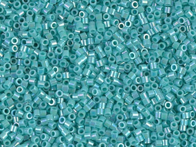 Delica Seed Beads 15/0, Opaque Turquoise AB, Miyuki Japanese Beads