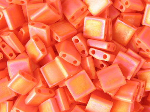 Tila™Beads 5x5 mm, 2 Holes, Opaque Orange Matted AB, Miyuki Japanese Beads