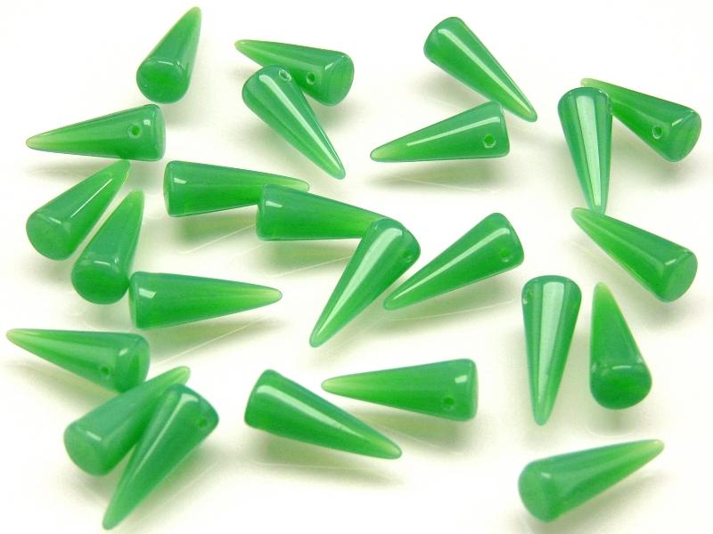 10 pcs Spike Pressed Beads, 7x17mm, Translucent Green Spring, Czech Glass