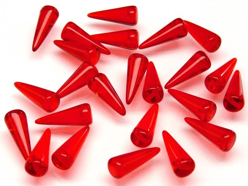 10 pcs Spike Pressed Beads, 7x17mm, Ruby Transparent, Czech Glass