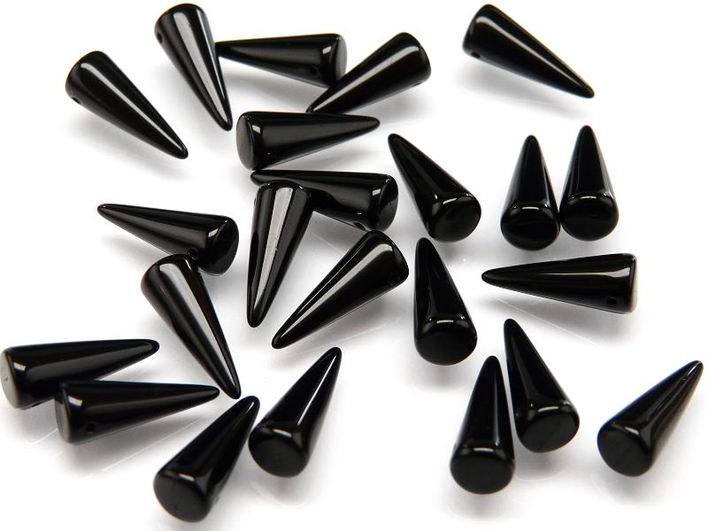 10 pcs Spike Pressed Beads, 7x17mm, Jet Black, Czech Glass