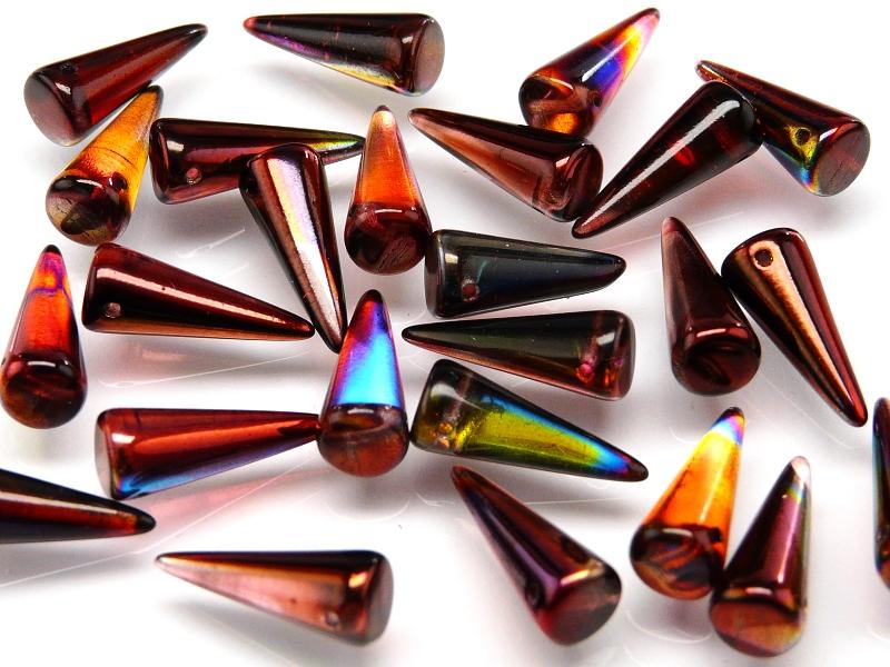 10 pcs Spike Pressed Beads, 7x17mm, Crystal Magic Red Brown, Czech Glass