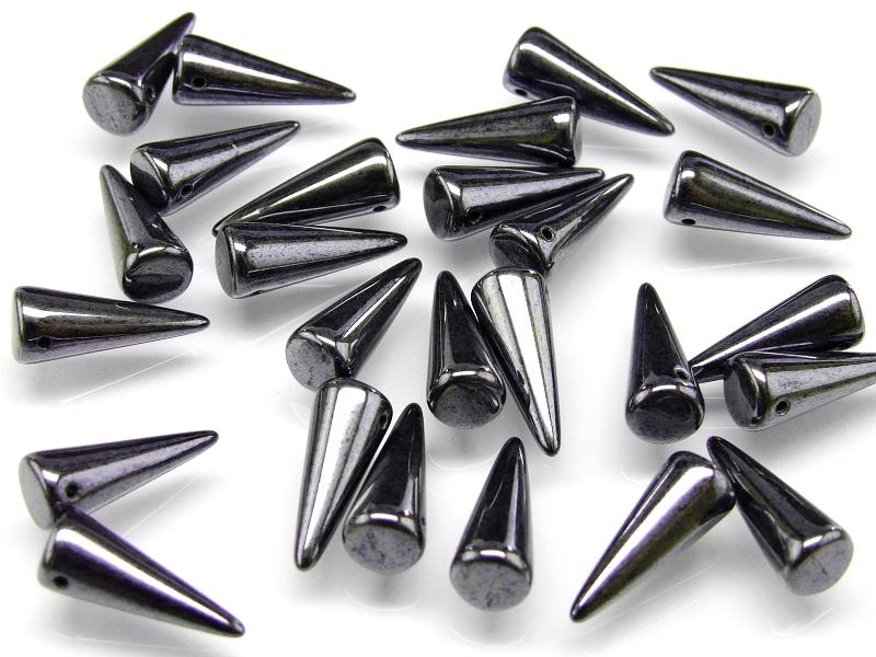 10 pcs Spike Pressed Beads, 7x17mm, Jet Hematite (Gray), Czech Glass