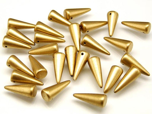 10 pcs Spike Pressed Beads, 7x17mm, Gold Metallic, Czech Glass
