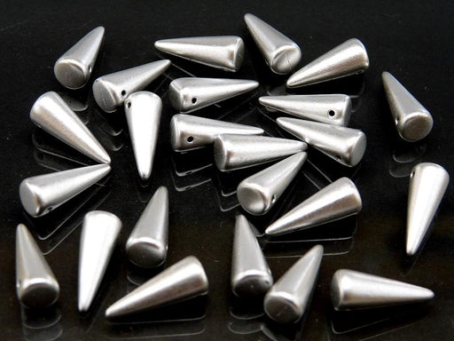 10 pcs Spike Pressed Beads, 7x17mm, Silver Metallic, Czech Glass