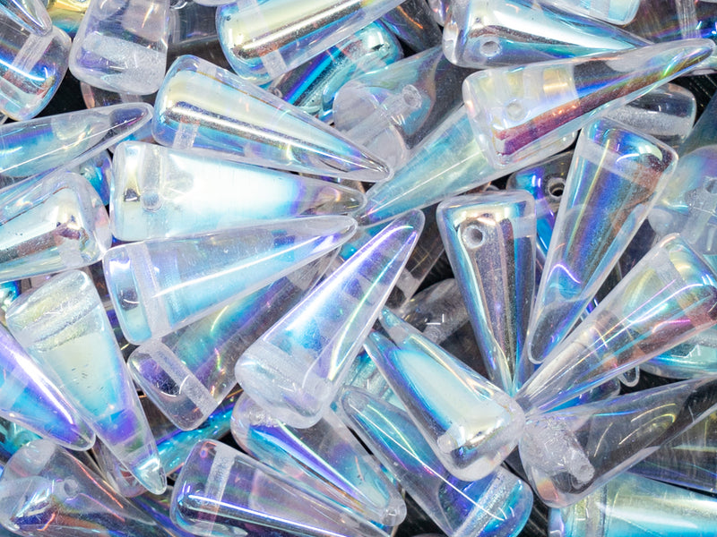 10 pcs Spike Beads 7x17 mm, Crystal AB, Czech Glass
