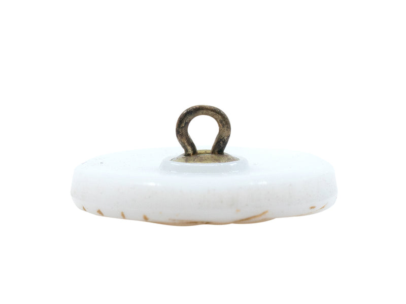 1 pc Czech Glass Buttons Hand Painted, Size 8 (18.0mm | 3/4''), White With Gold Floral Ornament, Czech Glass