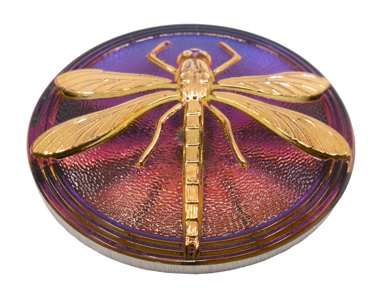 1 pc Czech Glass Cabochons 40.5 mm (Smooth Reverse Side), Blue Purple Vitrail Gold Dragonfly, Czech Glass