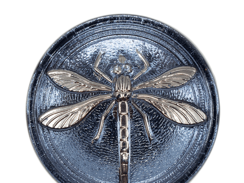 1 pc Czech Glass Cabochon Blue Montana Silver Dragonfly (Smooth Reverse Side), Hand Painted, Size 18 (40.5mm)