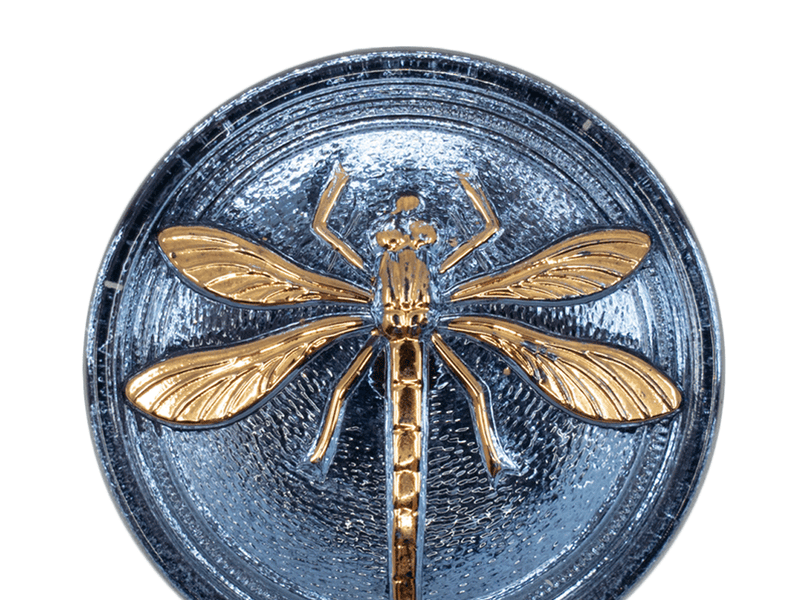 1 pc Czech Glass Cabochon Light Blue Gold Dragonfly (Smooth Reverse Side), Hand Painted, Size 18 (40.5mm)
