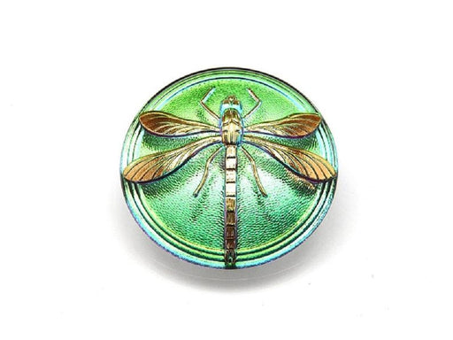 1 pc Czech Glass Cabochon Green Purple Vitrail Gold Dragonfly, Hand Painted, Size 18 (40.5mm)