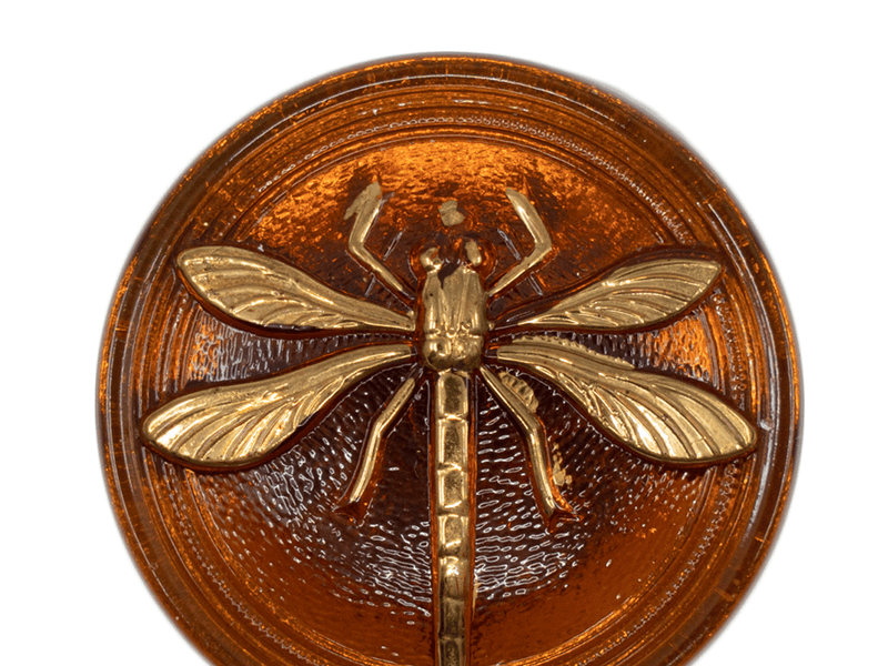 1 pc Czech Glass Cabochon Topaz Gold Dragonfly (Smooth Reverse Side), Hand Painted, Size 18 (40.5mm)