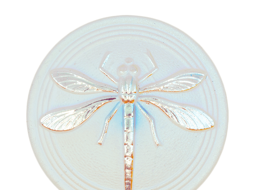 1 pc Czech Glass Cabochon White Matte Silver Dragonfly (Smooth Reverse Side), Hand Painted, Size 18 (40.5mm)