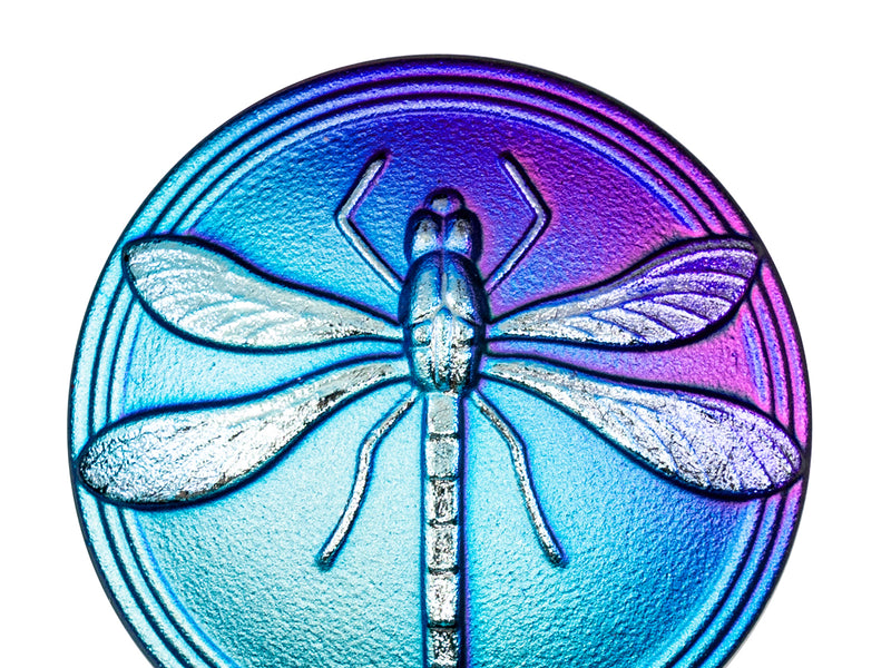 1 pc Czech Glass Cabochon Blue Purple matte Gold Dragonfly (Smooth Reverse Side), Hand Painted, Size 18 (40.5mm)