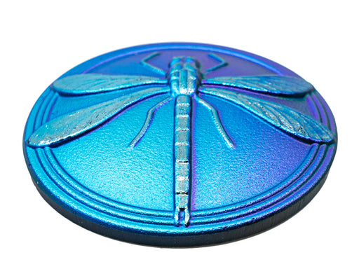 1 pc Czech Glass Cabochon Blue Purple matte Gold Dragonfly (Smooth Reverse Side), Hand Painted, Size 18 (40.5mm)