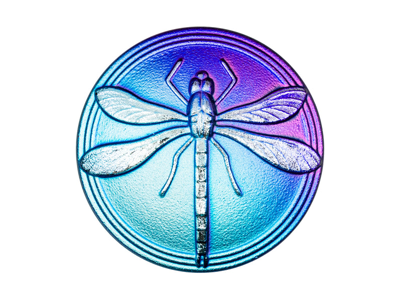 1 pc Czech Glass Cabochon Blue Purple matte Gold Dragonfly (Smooth Reverse Side), Hand Painted, Size 18 (40.5mm)