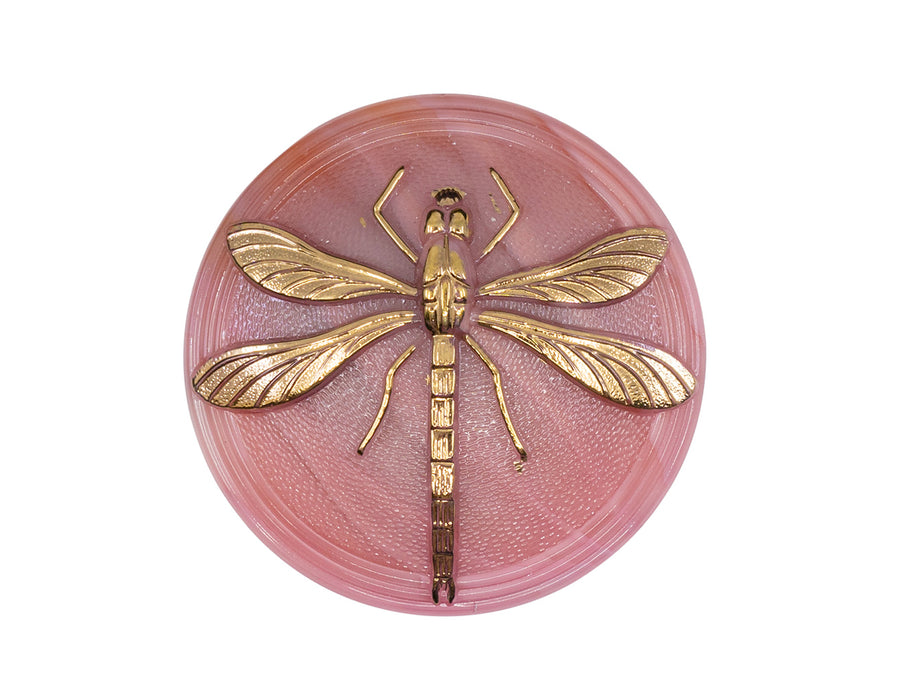 1 pc Czech Glass Cabochons 40.5 mm (Smooth Reverse Side), Opaque Pink Gold Dragonfly, Czech Glass