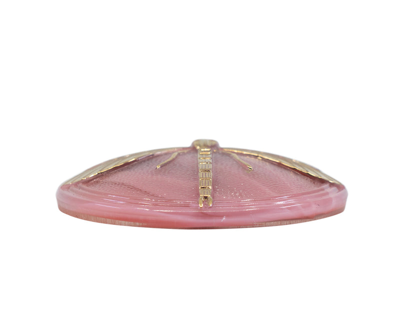1 pc Czech Glass Cabochons 40.5 mm (Smooth Reverse Side), Opaque Pink Gold Dragonfly, Czech Glass