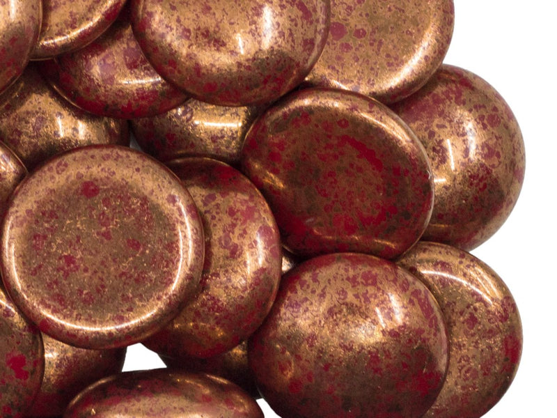 1 pc Cabochon Par Puca® 18 mm, Opaque Coral Red Bronze, Czech Glass