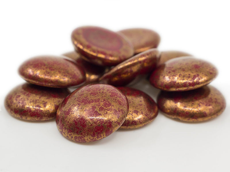1 pc Cabochon Par Puca® 18 mm, Opaque Coral Red Bronze, Czech Glass