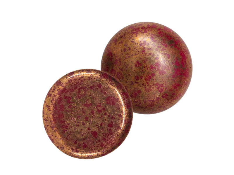 1 pc 1 pc Czech Glass Cabochons 18 mm Opaque Coral Red Bronze Czech Glass Red Brown