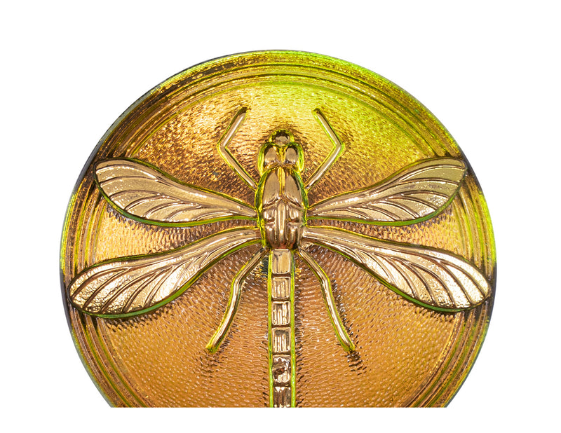 1 pc Czech Glass Cabochon Pink Green Gold Dragonfly (Smooth Reverse Side), Hand Painted, Size 18 (40.5mm)