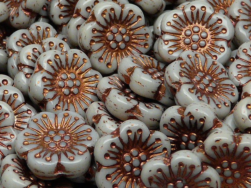 12 pcs Flower Beads, 18mm, Deep Gray with Bronze Fired Color, Czech Glass