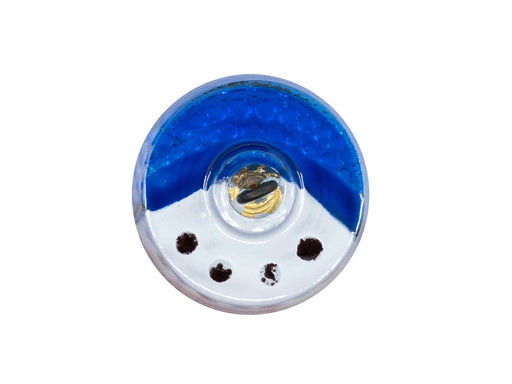 1 pc Czech Glass Buttons Hand Painted, Size 10 (22.5mm | 7/8''), Transparent with White Bachground and Blue Crescent, Gold decorated, Czech Glass