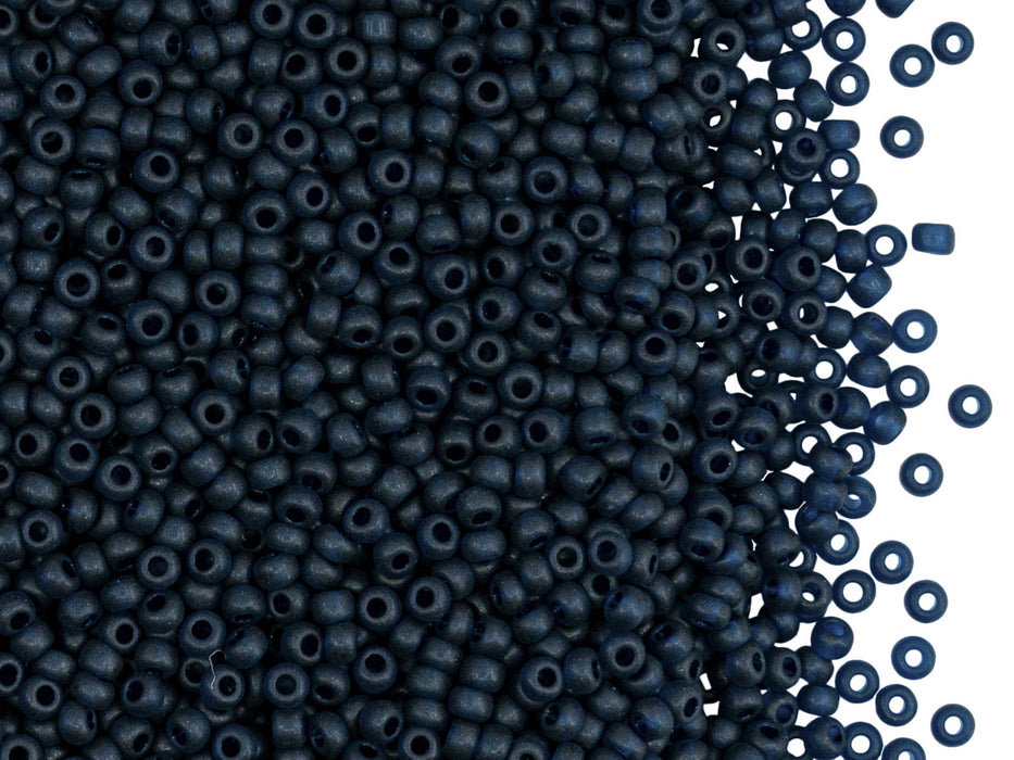 Rocailles Seed Beads 11/0, Dark Blue Transparent Matte, Czech Glass