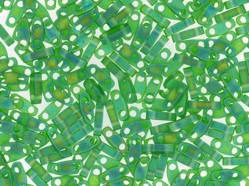 Quarter Tila™Beads 5x1.2x1.9 mm, 2 Holes, Transparent Green Matted AB, Miyuki Japanese Beads