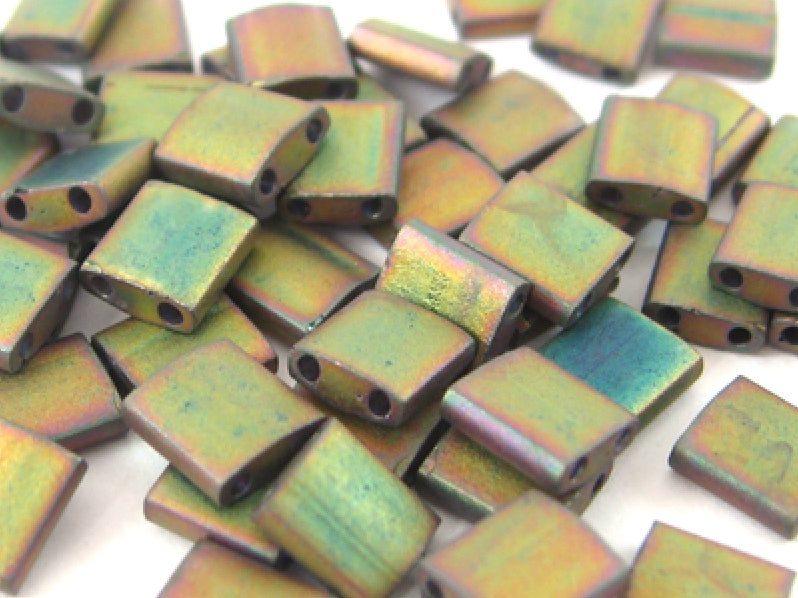 Tila™Beads 5x5 mm, 2 Holes, Matted Metallic Khaki Iris, Miyuki Japanese Beads