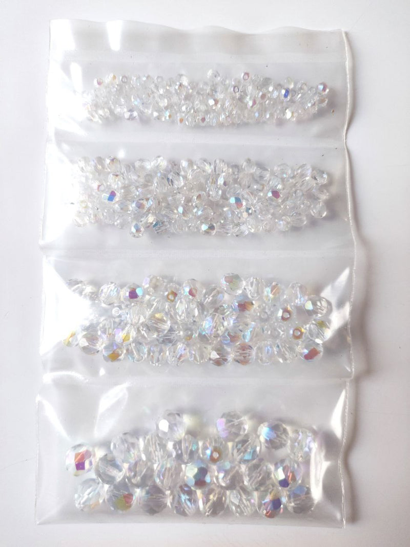 Set of Round Fire Polished Beads (3mm, 4mm, 6mm, 8mm), Crystal AB, Czech Glass