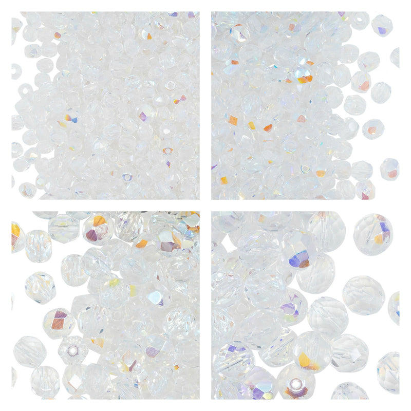 Set of Round Fire Polished Beads (3mm, 4mm, 6mm, 8mm), Crystal AB, Czech Glass