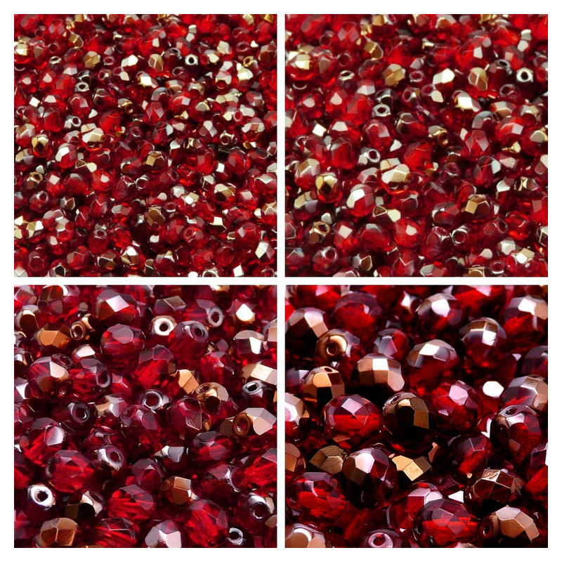 Set of Round Fire Polished Beads (3mm, 4mm, 6mm, 8mm), Ruby Valentinite, Czech Glass