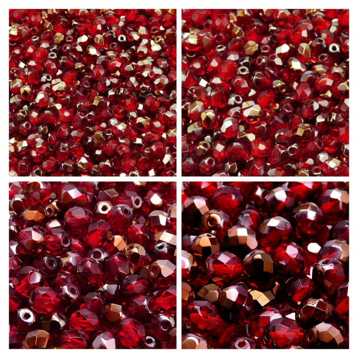 Set of Round Fire Polished Beads (3mm, 4mm, 6mm, 8mm), Ruby Valentinite, Czech Glass