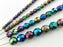 Set of Round Fire Polished Beads (3mm, 4mm, 6mm, 8mm), Jet Iris Rainbow, Czech Glass