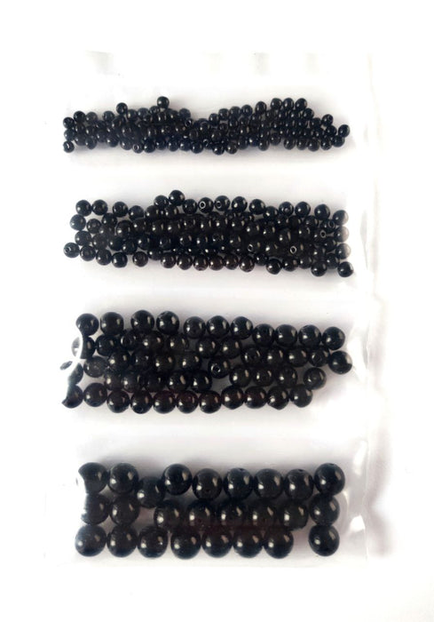 Set of Round Beads (3mm, 4mm, 6mm, 8mm), Jet Black, Czech Glass