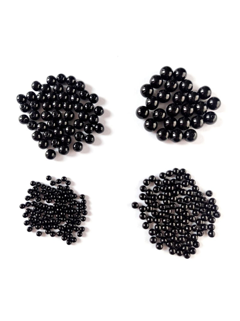 Set of Round Beads (3mm, 4mm, 6mm, 8mm), Jet Black, Czech Glass