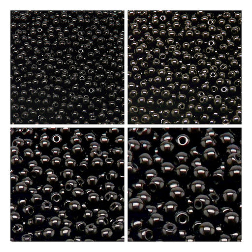 Set of Round Beads (3mm, 4mm, 6mm, 8mm), Jet Black, Czech Glass