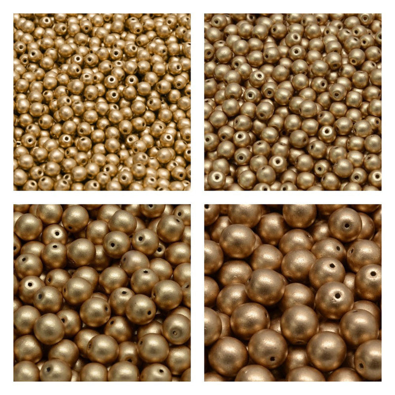 Set of Round Beads (3mm, 4mm, 6mm, 8mm), Aztec Gold, Czech Glass