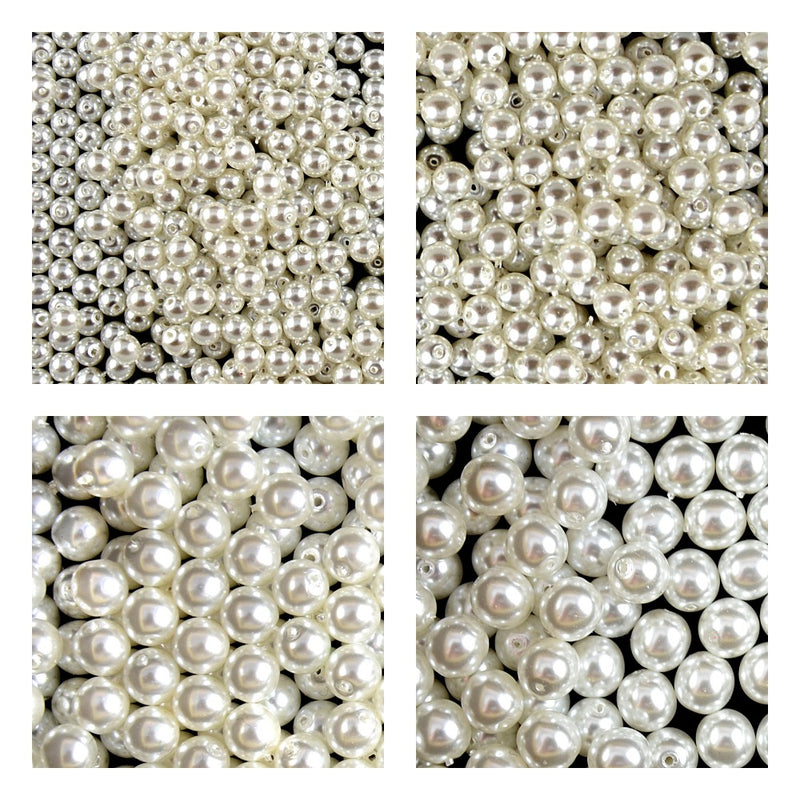 Set of Round Beads (3mm, 4mm, 6mm, 8mm), White Pearl, Czech Glass