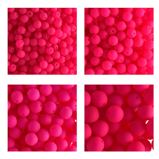 Set of Round Beads (3mm, 4mm, 6mm, 8mm), Neon Pink (UV Active), Czech Glass