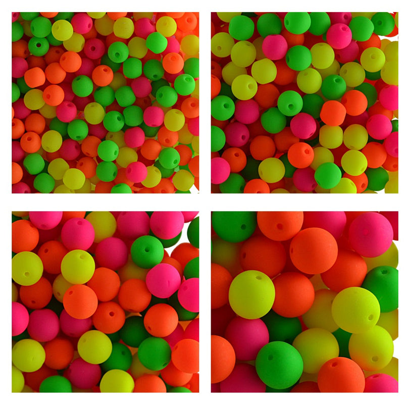 Set of Round Beads (3mm, 4mm, 6mm, 8mm), Neon Warm Mix (UV Active), total 275, Czech Glass