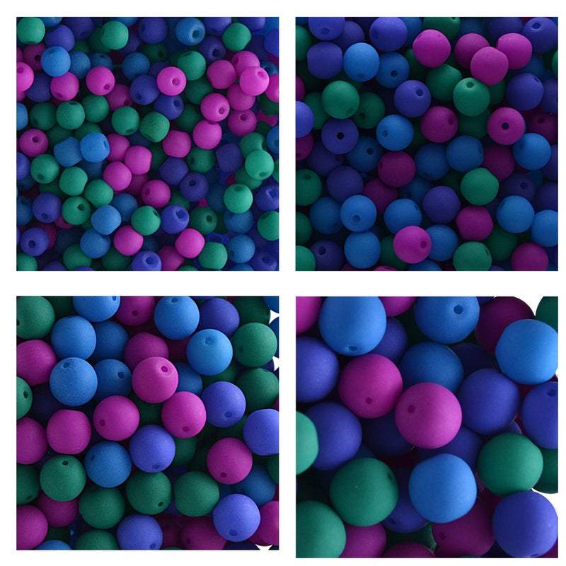 Set of Round Beads (3mm, 4mm, 6mm, 8mm), Neon Dark Mix (UV Active), total 275, Czech Glass