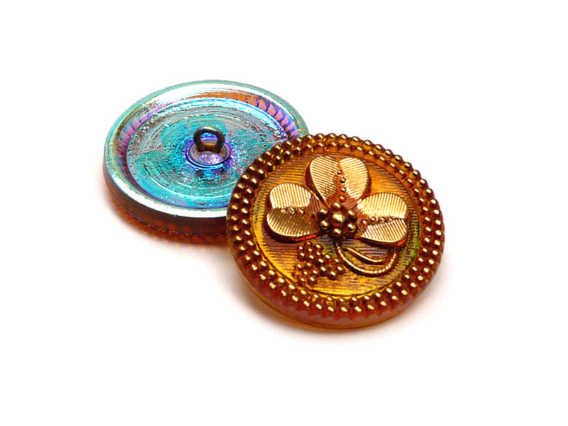 Czech Glass Button Hand Painted, Size 12 (27.0mm | 1 1/16''), Topaz Gold Ornament, Czech Glass