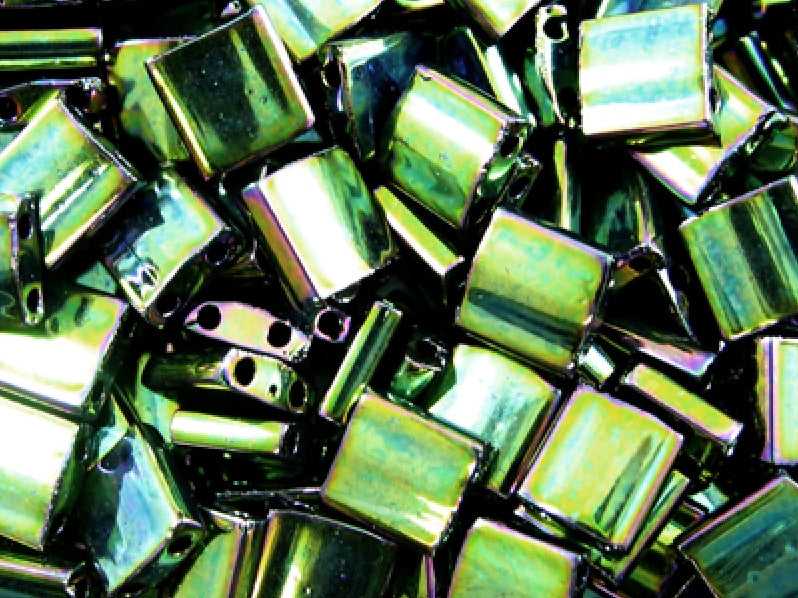 Tila™Beads 5x5 mm, 2 Holes, Metallic Green Iris, Miyuki Japanese Beads
