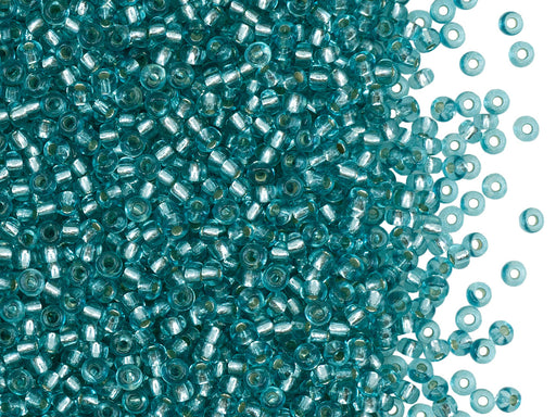 Rocailles Seed Beads 10/0, Transparent Blue Green Silver Lined, Czech Glass