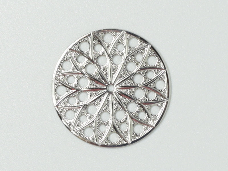 Filigree Round 30 mm, Rhodium Plated, Metal