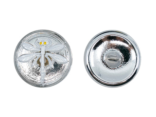 Czech Glass Buttons Hand Painted, Size 8 (18.0mm | 3/4''), Crystal Silver Without White Dragonfly, Czech Glass