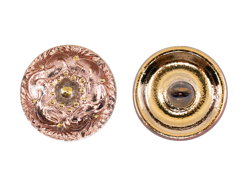 Czech Glass Buttons Hand Painted, Size 8 (18.0mm | 3/4''), Transparent Chain Ornament with Rose Gold Background, Czech Glass